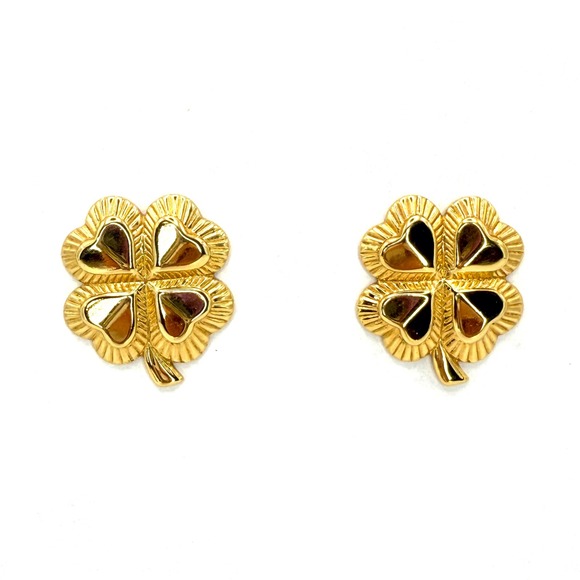 Gold Clover Heart Stud Earrings Good Luck‎  Irish St Patricks Day Twee Jewelry - Picture 1 of 5